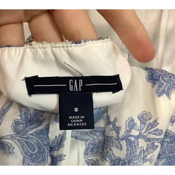 Gap Floral White Blue Midi Summer Dress Women Size 8 Silk Blend Lined Strappy - Picture 3 of 8
